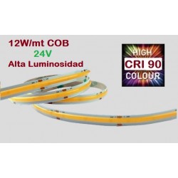 Tira LED 5 mts Flexible 24V 60W COB (352) IP20, Alta Luminosidad IRC>90
